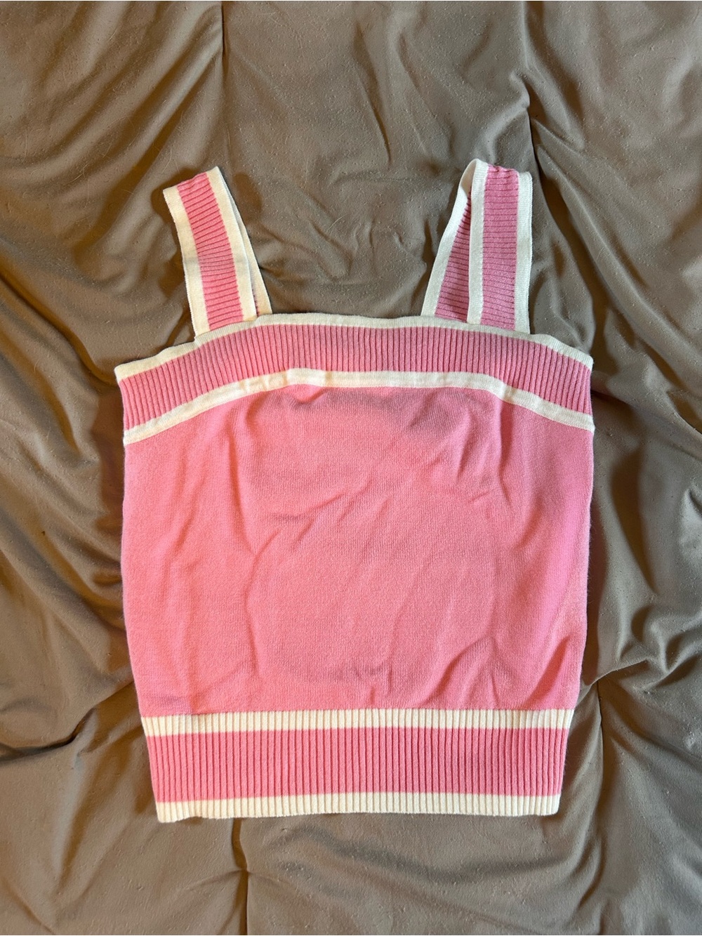 Pink Knit Tank Top with Contrast Trim